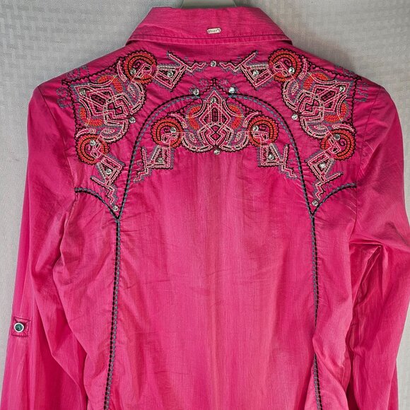 Roar Pink Embroidered Western Button-Down Shirt With Zipper detail - Picture 5 of 11